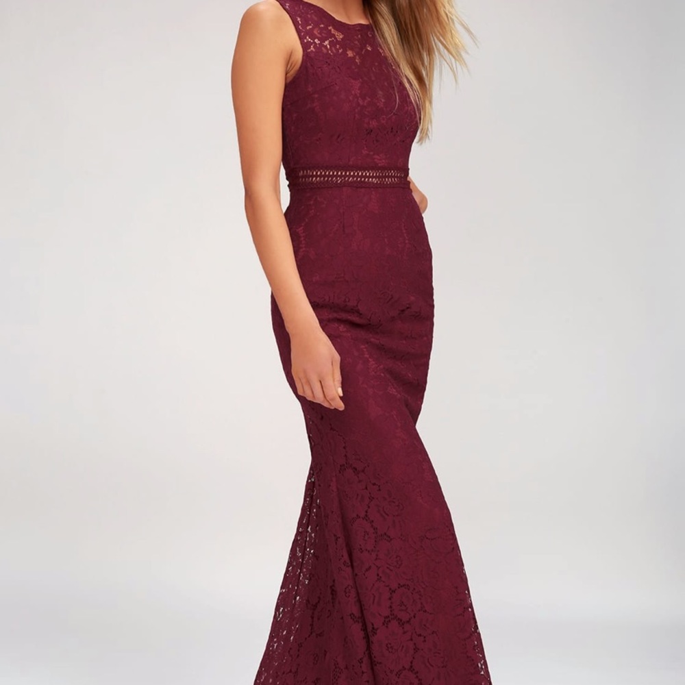Maroon/Burgundy Formal Lace Maxi Dress
